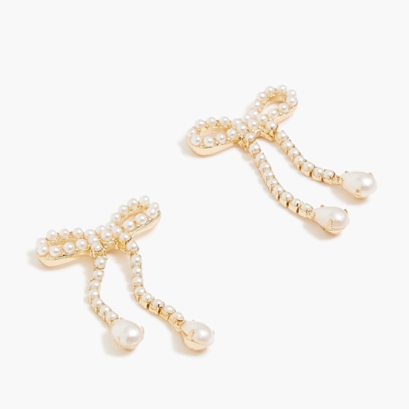 New JCREW Pearl Bow Earrings in Gold $44 BW093 - Picture 1 of 2